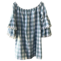 Voom Gingham Dress M New Off Shoulder Mini Boho Joy Han USA