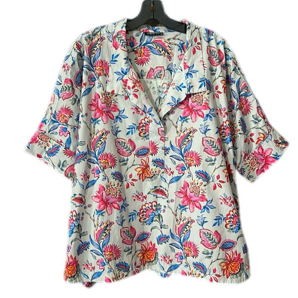 APNY Floral V-Neck Blouse XL Cotton
