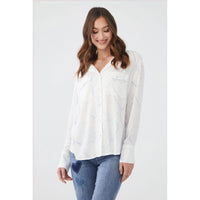 FDJ White Hearts Button Up Shirt Sz 12 Blouse