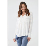 FDJ White Hearts Button Up Shirt Sz 12 Blouse