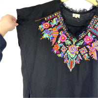 Layerz Embroidered Linen Dress XL Black Boho Delta