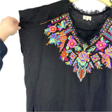 Layerz Embroidered Linen Dress XL Black Boho Delta