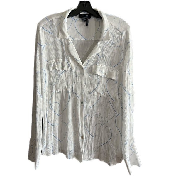 FDJ White Hearts Button Up Shirt Sz 12 Blouse