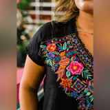 Layerz Embroidered Linen Dress XL Black Boho Delta