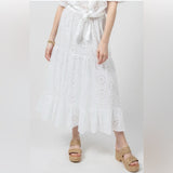 Ivy Jane Eyelet Tiered Midi Skirt Small White Cotton Full A-Line