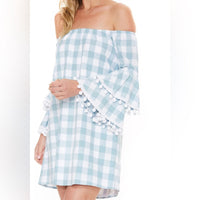 Voom Gingham Dress M New Off Shoulder Mini Boho Joy Han USA
