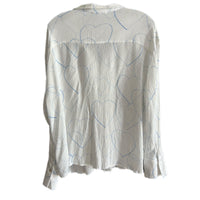 FDJ White Hearts Button Up Shirt Sz 12 Blouse