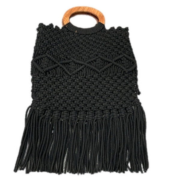 Danielle Nicole Macramé Crossbody Bag Black Boho Festival Cotton Crochet