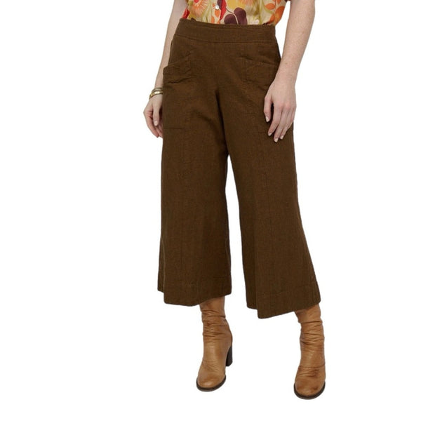 Ivy Jane Linen Pants L Brown Slouch Pocket Wide Leg Cinnamon