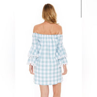 Voom Gingham Dress M New Off Shoulder Mini Boho Joy Han USA