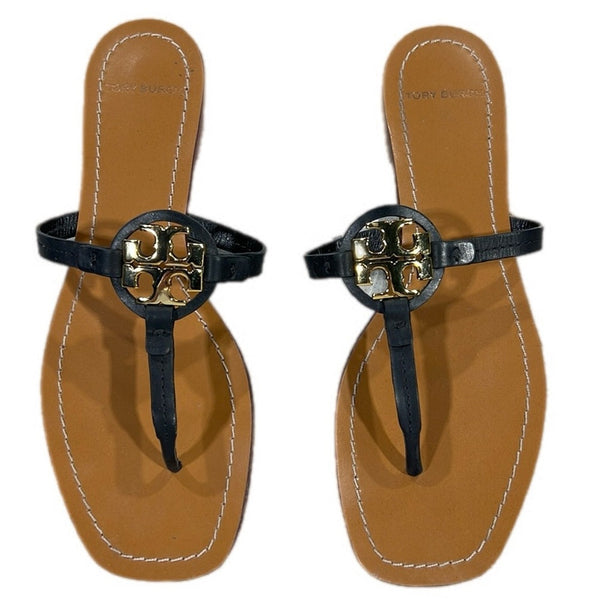 Tory Burch T-Medallion Sandals 8 Flip Flops Leather Designer