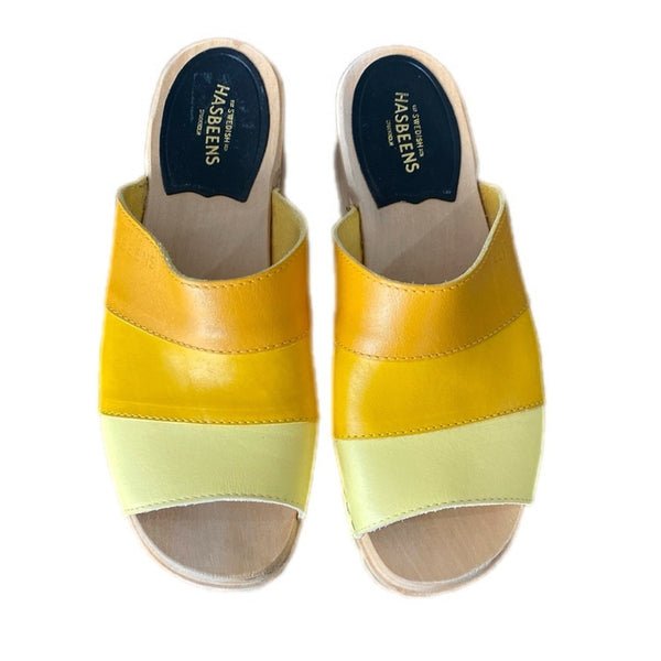 Swedish Hasbeens Clog Sandals 37 Yellow Leather