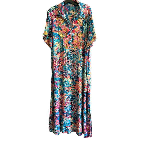 Soft Surroundings Florence Dress 2X Floral Maxi Boho Tassel