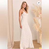 Lulus Truly Dedicated Maxi Dress Small New Ivory Shiny Sequin Sleeveless Wedding