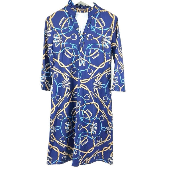 J Mclaughlin Equestrian Dress S Shift Midi Stretchy 3/4 Sleeve Horse