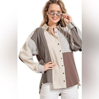 Colorblock Button Up Shirt in Grey by Easel