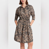 Marc Cain Animal Print Dress Sz 2 XS Rethink Together Dress Cotton Long Sleeve