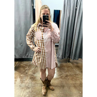 Checker Cotton Tunic Dress Brown
