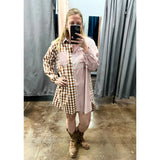 Checker Cotton Tunic Dress Brown