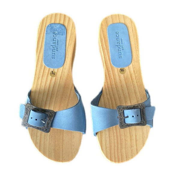 Sundance Leather Clogs 36 Wooden Sandals Shoes Spain