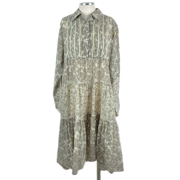 Sundance Floral Midi Dress Large Cotton Pintuck Tiered