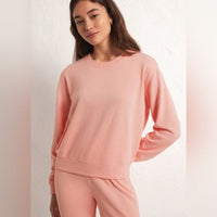 Z Supply Classic Crew Fleece Sweatshirt Pink Lemonade