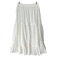 Ivy Jane Eyelet Tiered Midi Skirt Small White Cotton Full A-Line