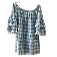 Voom Gingham Dress M New Off Shoulder Mini Boho Joy Han USA