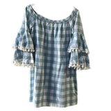 Voom Gingham Dress M New Off Shoulder Mini Boho Joy Han USA