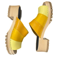 Swedish Hasbeens Clog Sandals 37 Yellow Leather