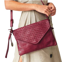 Wanderers Marseilles Woven Crossbody Clutch Leather Bag Burgundy Classic