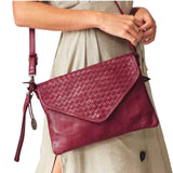 Wanderers Marseilles Woven Crossbody Clutch Leather Bag Burgundy Classic