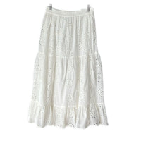 Ivy Jane Eyelet Tiered Midi Skirt Small White Cotton Full A-Line