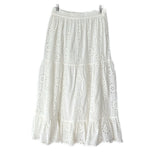 Ivy Jane Eyelet Tiered Midi Skirt Small White Cotton Full A-Line